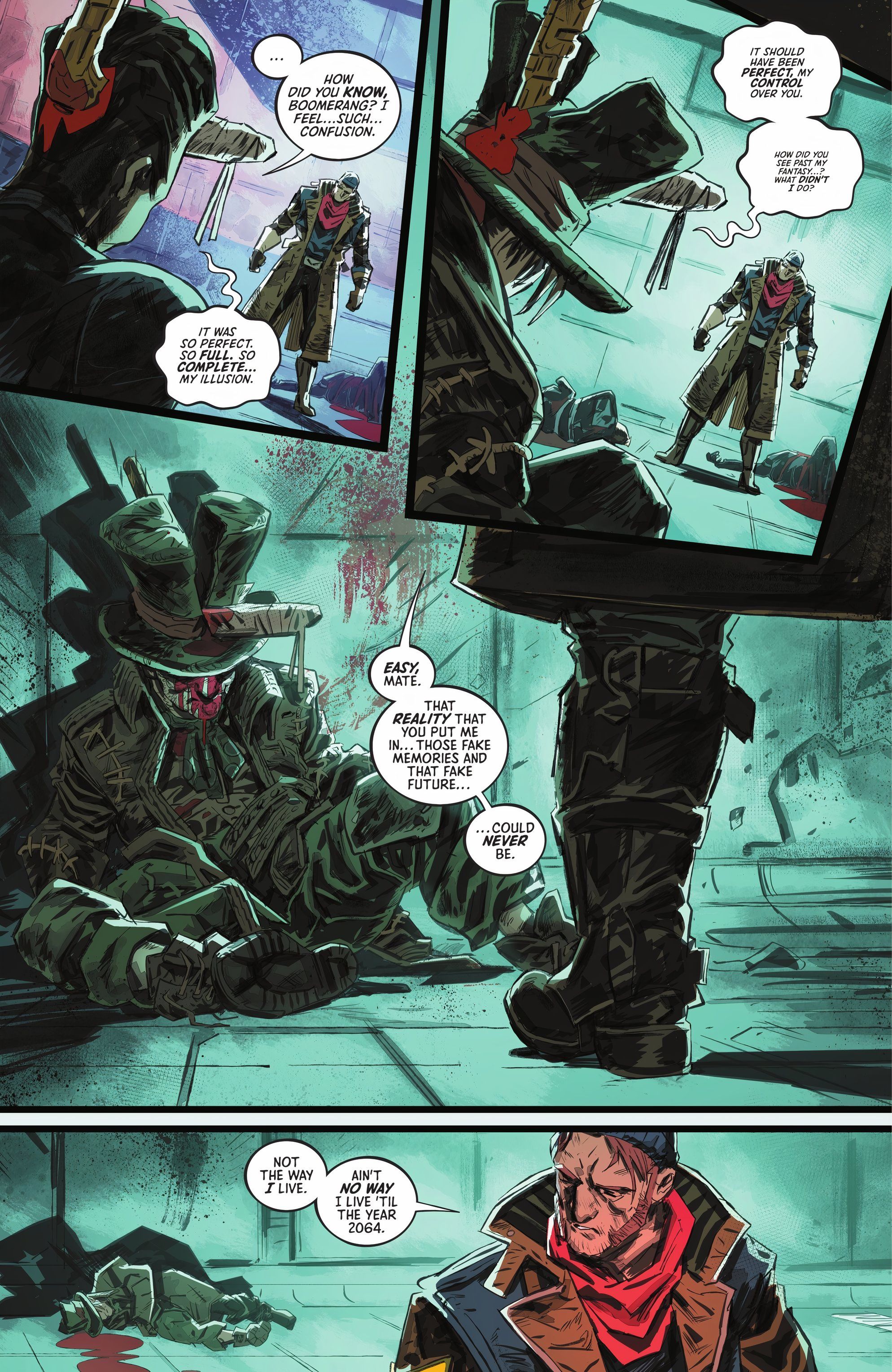 Suicide Squad Kill Arkham Asylum #4 featuring Captain Boomerang killing Mad Hatter