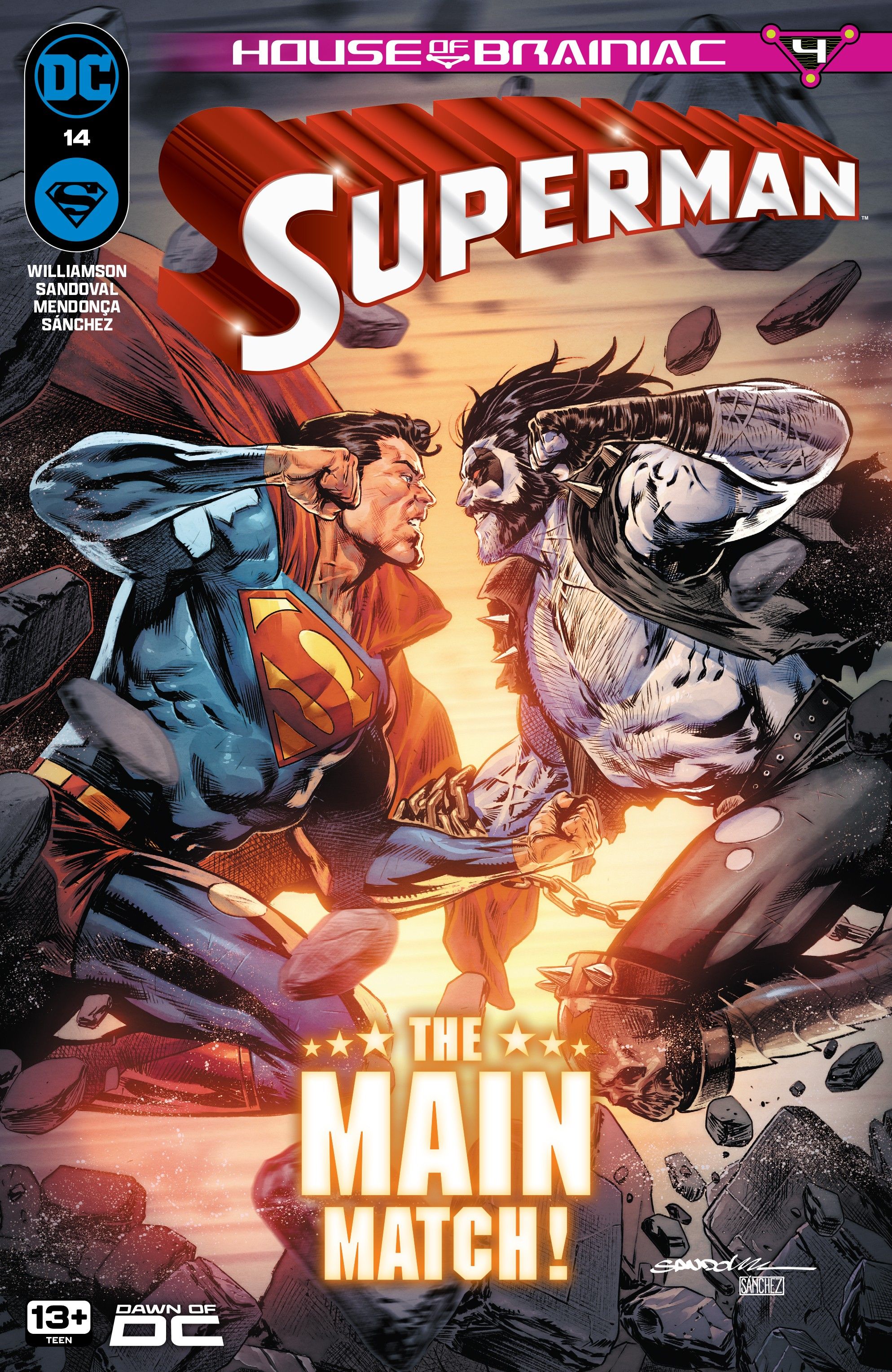 Superman 14 Main Cover: Superman and Lobo fight in space.