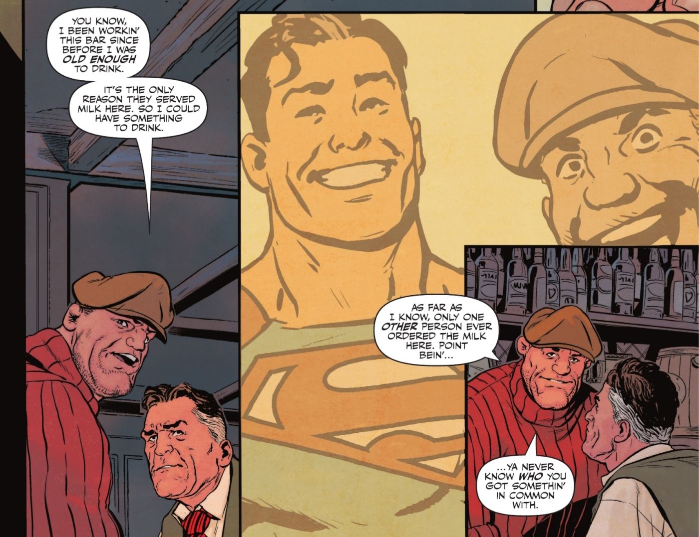 Painéis de quadrinhos: Superman bebe leite no Bibbo's Bar