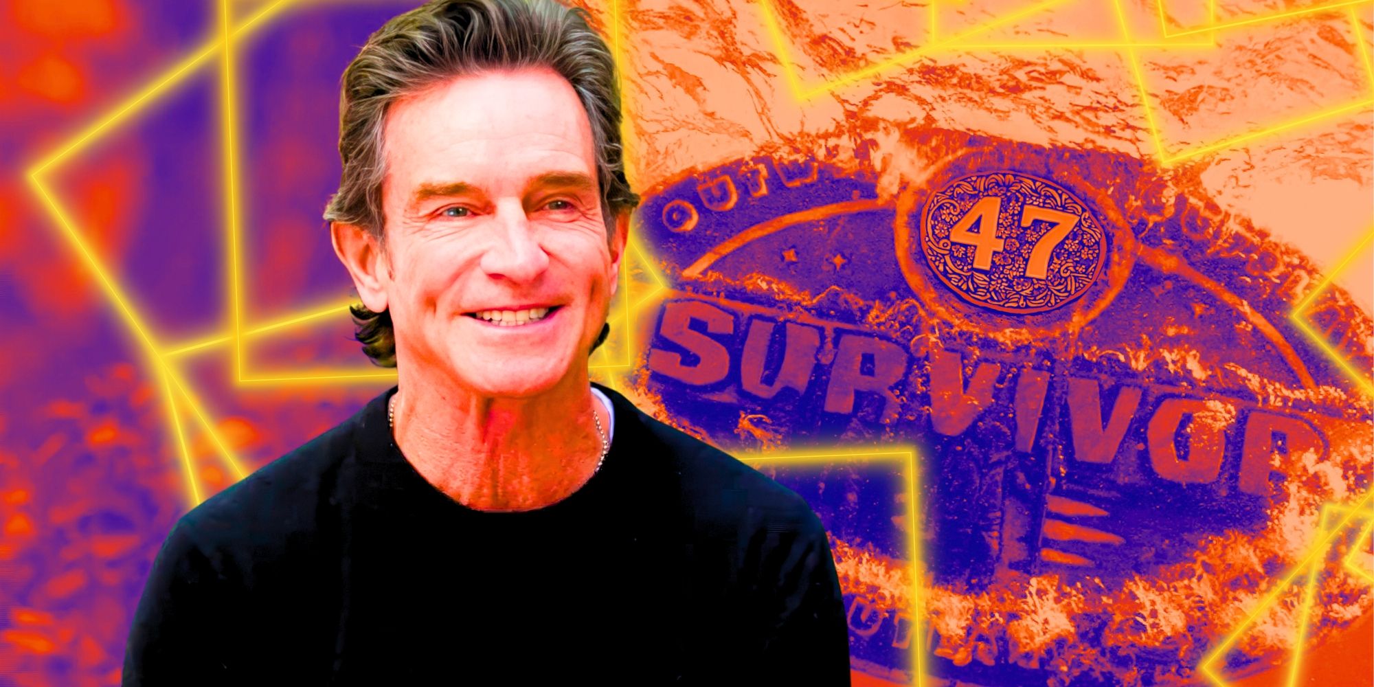 Jeff Probst with  Survivor logo