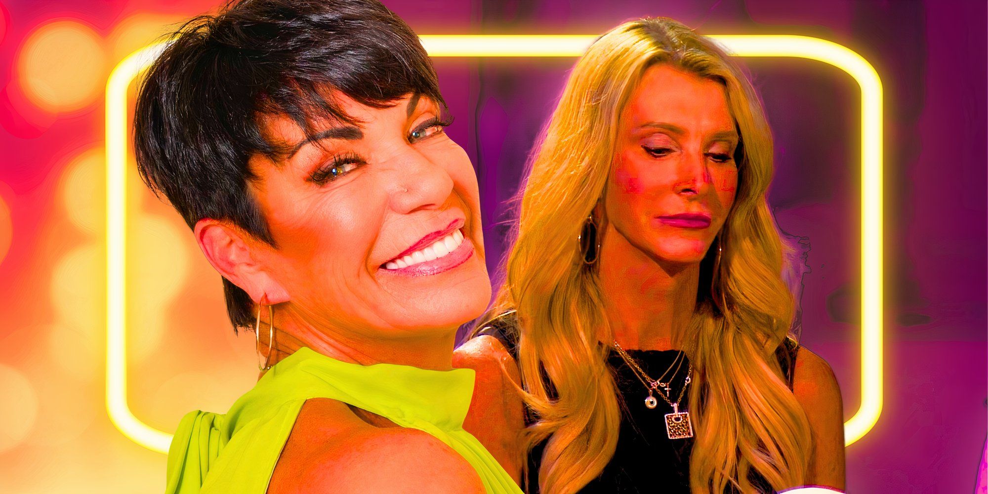 The Golden Bachelor&rsquo;s Susan Noles smiles widely and The Golden Bachelorette&rsquo;s Joan Vassos looks down while emotional.