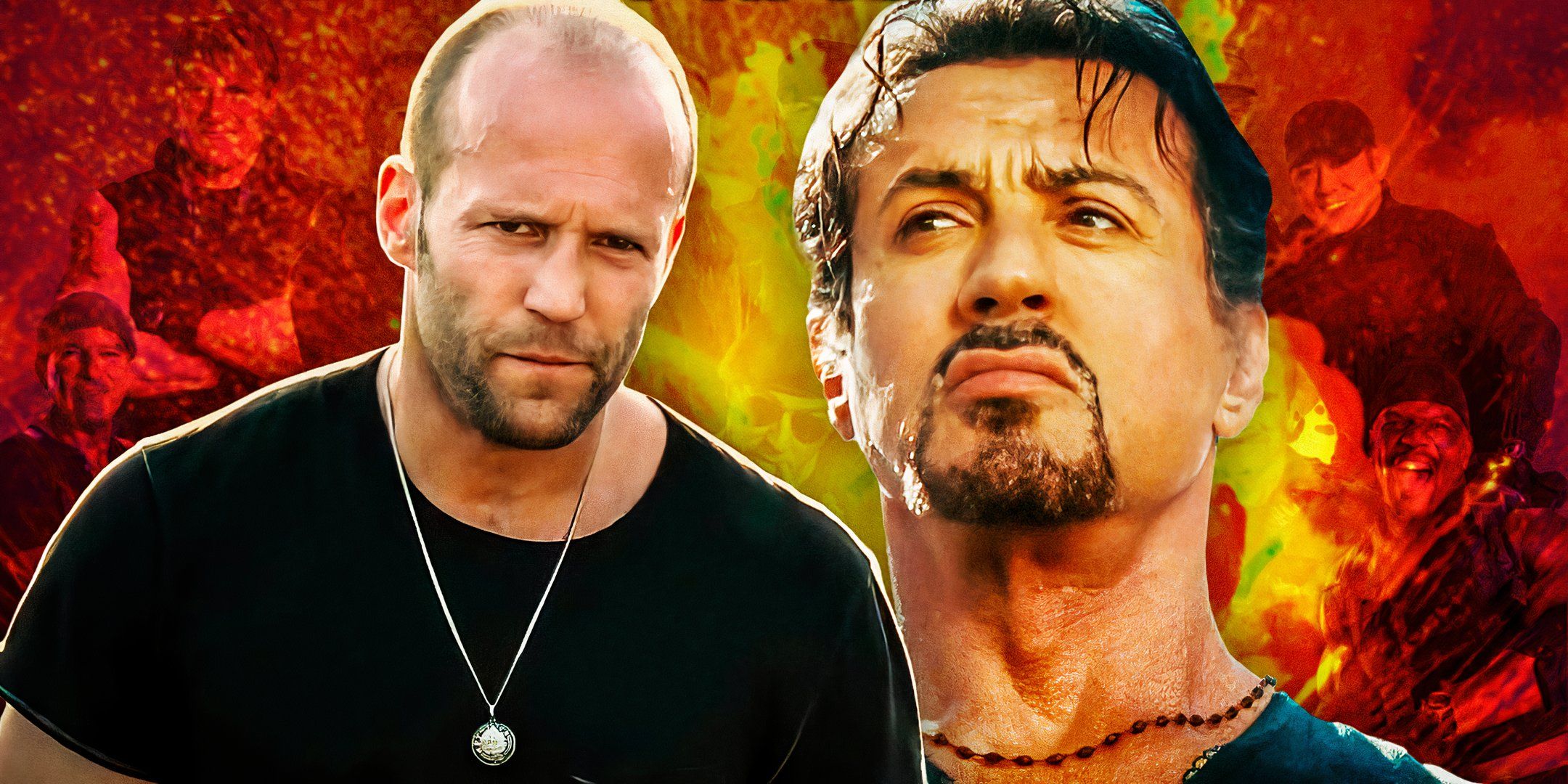Sylvester Stallone as Barney Ross and Jason Statham as Lee Christmas from The Expendables franchise