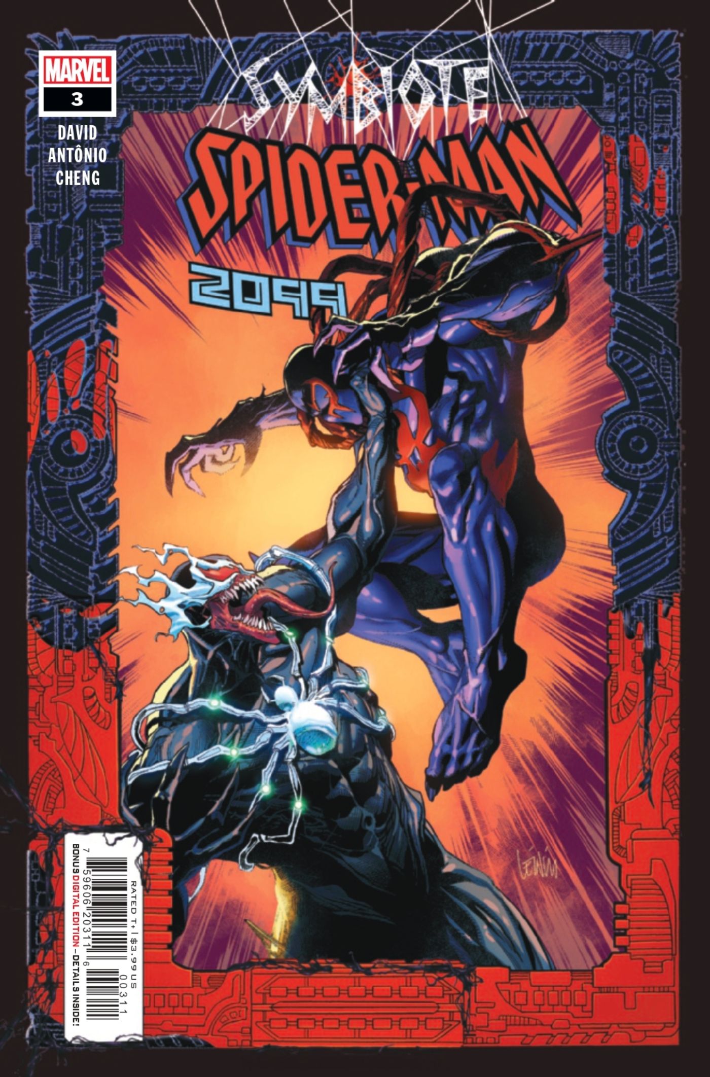Symbiote Spider-Man 2099 #3 cover featuring Spider-Man fighting Venom.