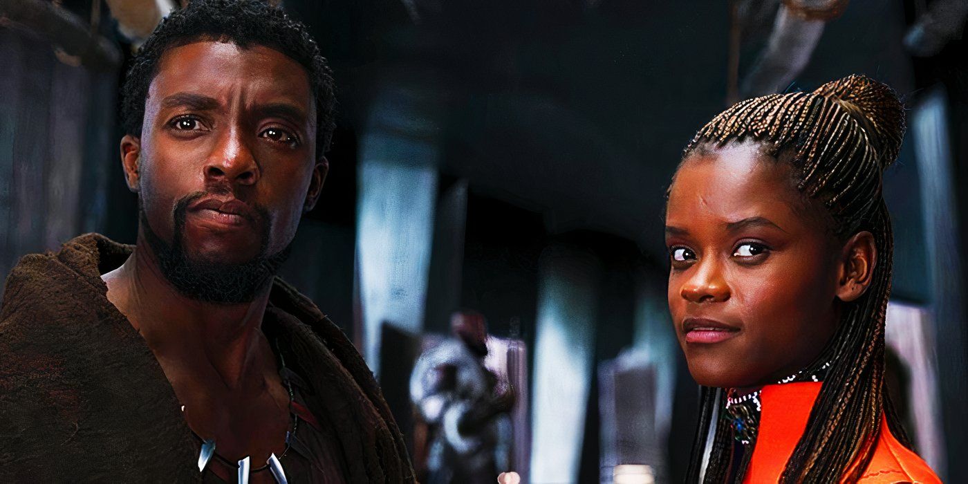 T'Challa and Shuri speaking to M'Baku in Black Panther