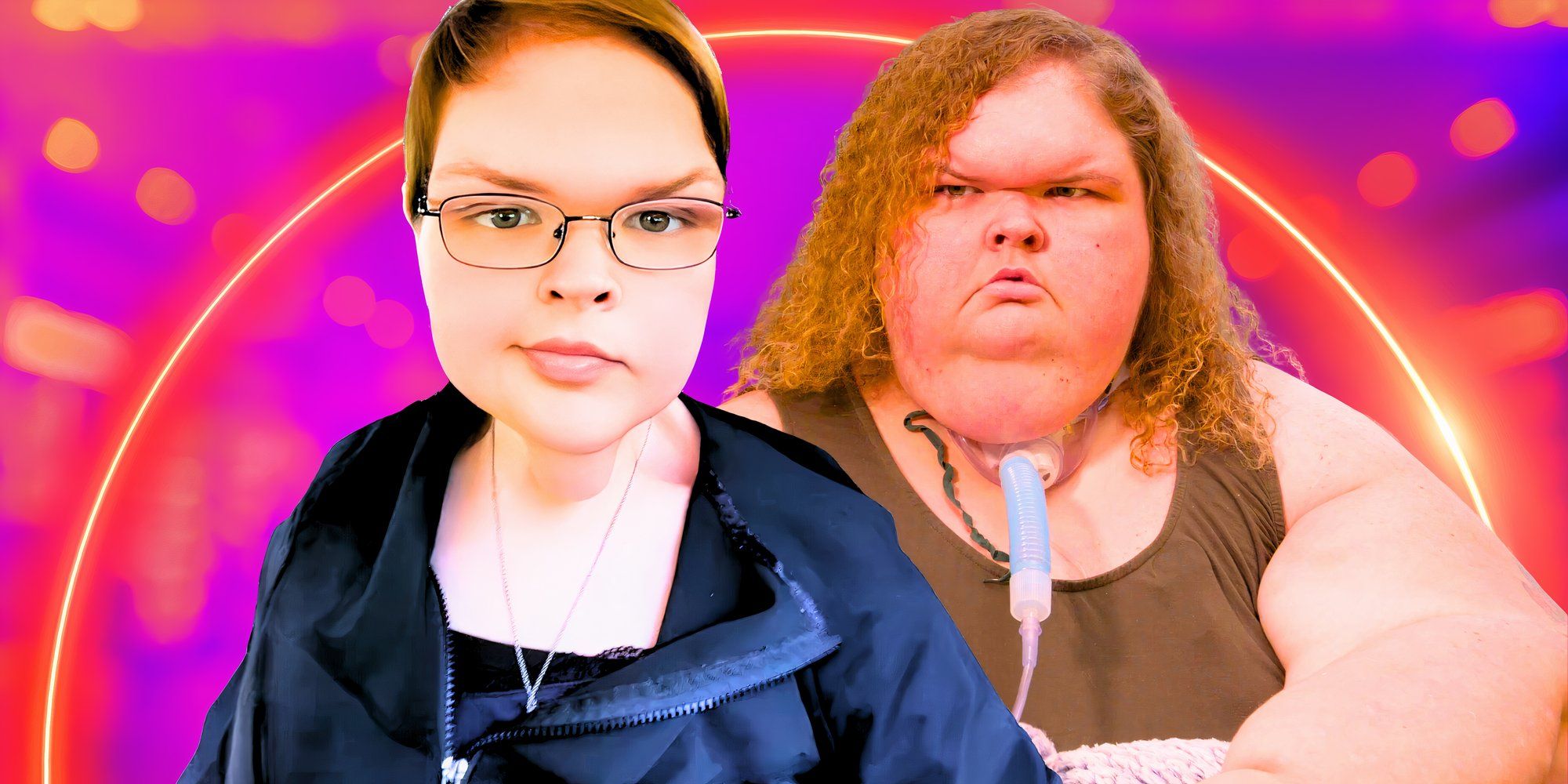 Tammy Slaton from the 1000 lb sisters in the video with short and long hair and pink background