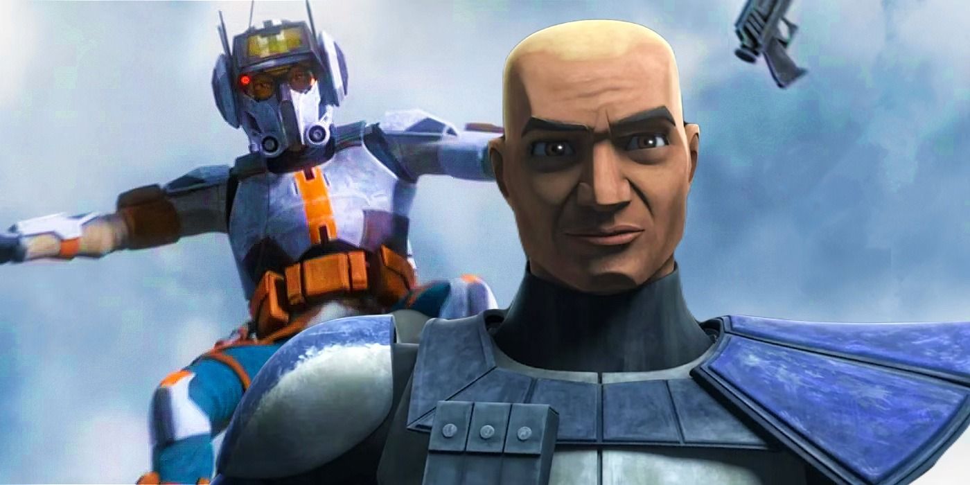 Tech's Death from The Bad Batch to the left and Captain Rex to the right from The Clone Wars in a combined image