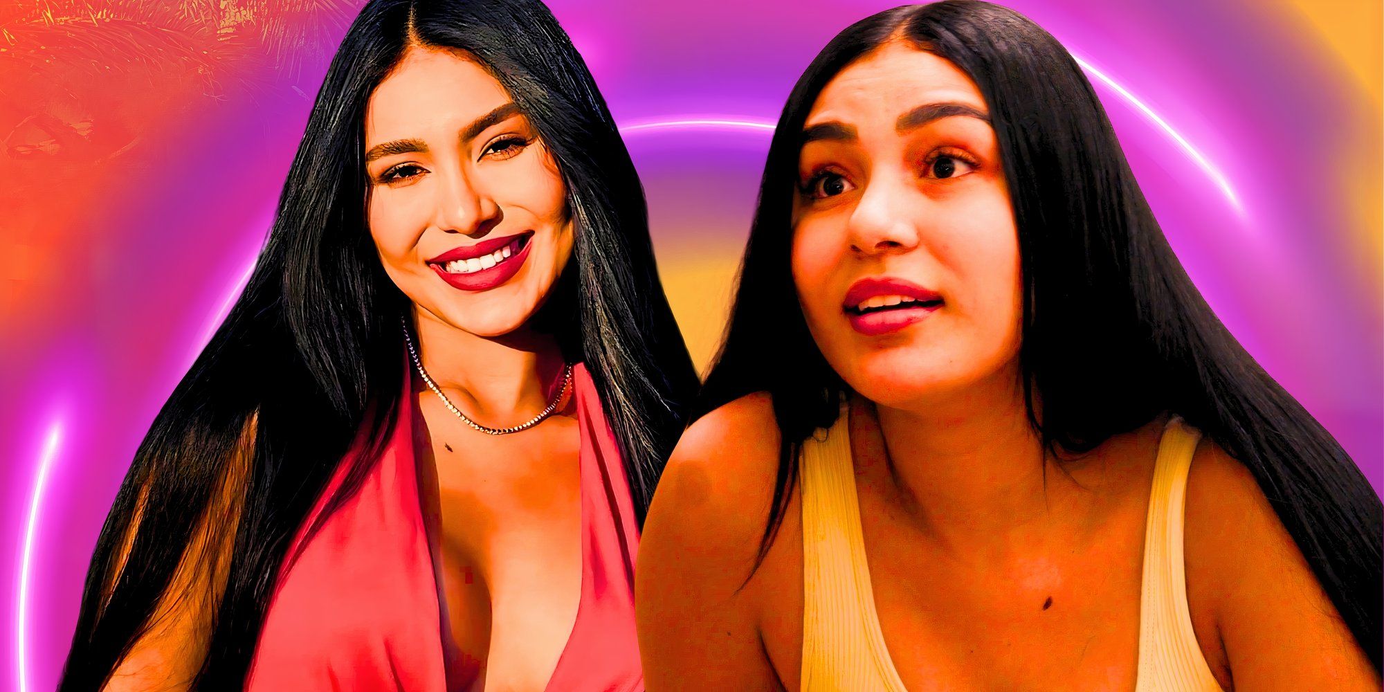 Montage Of Thaís Ramone from 90 Day Fiancé wearing a red dress and smiling 