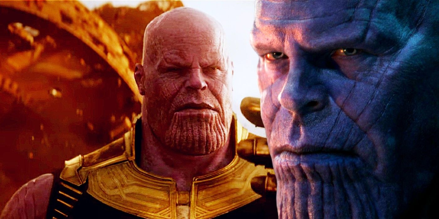 Thanos in avengers infinity war on Titan, and thanos close up from endgame
