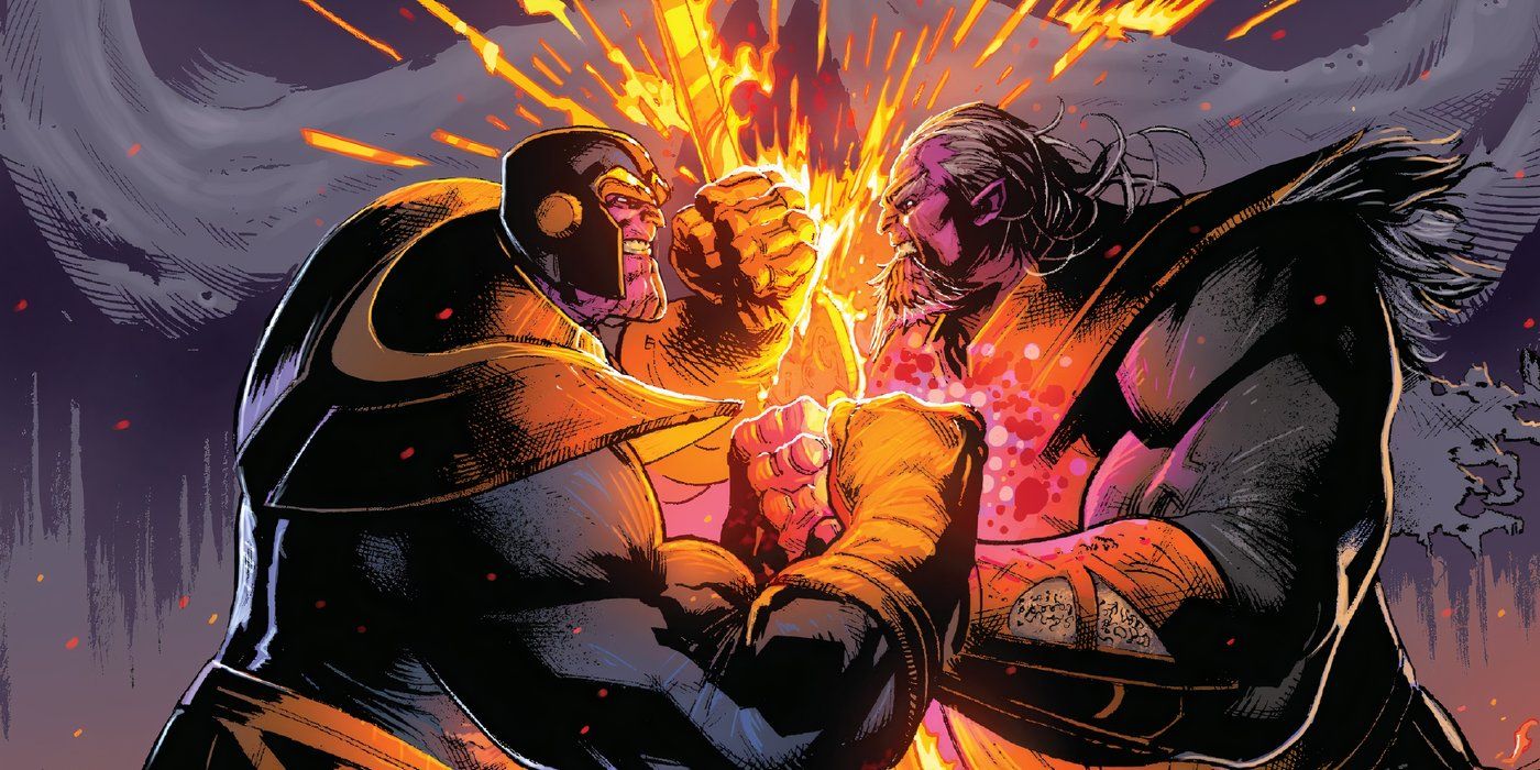 Thanos fighting his future self in Thanos Wins.