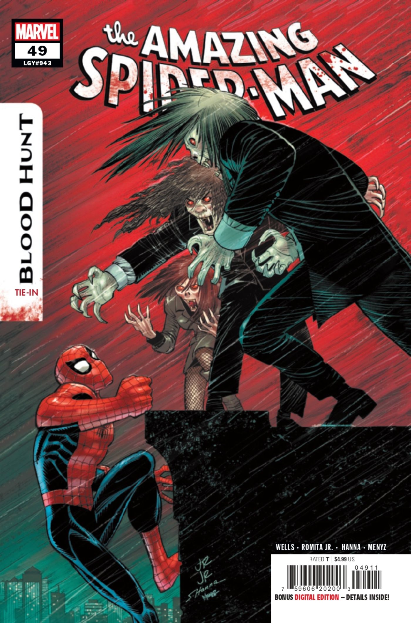 Capa de The Amazing Spider-Man #49 apresentando o Homem-Aranha lutando contra vampiros.