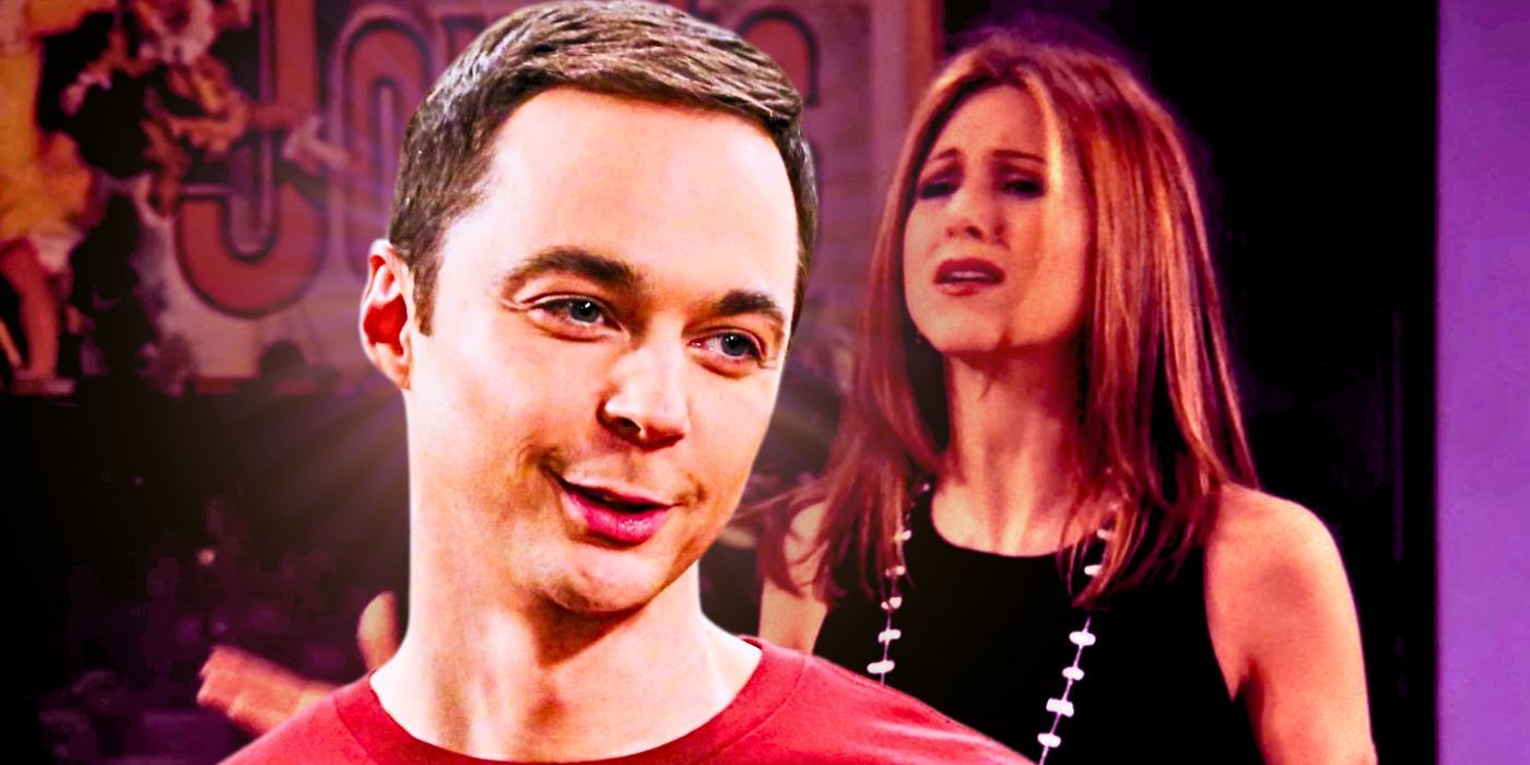 Jim Parsons as Sheldon Cooper in The Big Bang Theory and Jennifer Aniston as Rachel Green in Friends