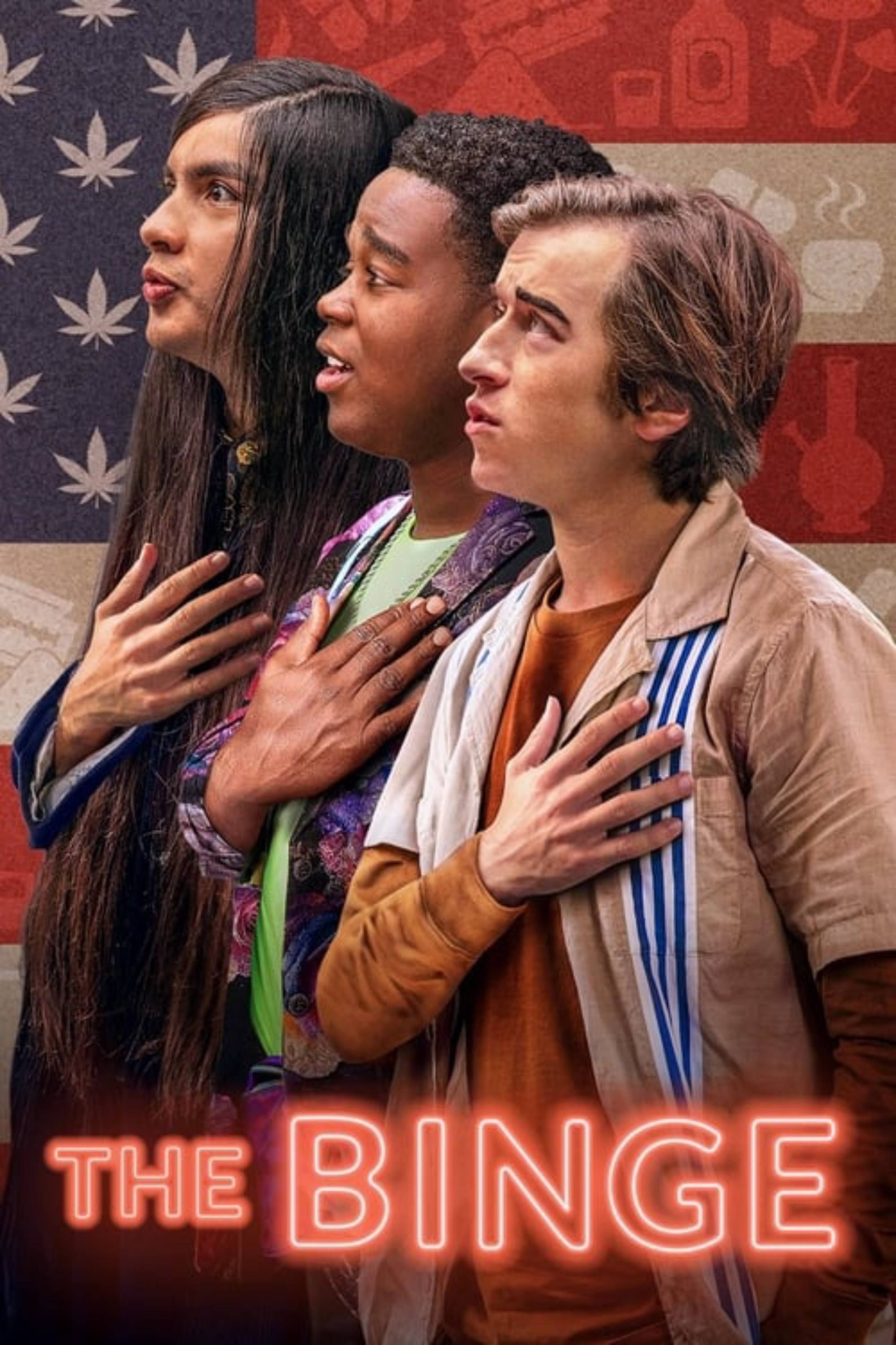 The Binge (2020) - Poster - Three boys infront of usa flag