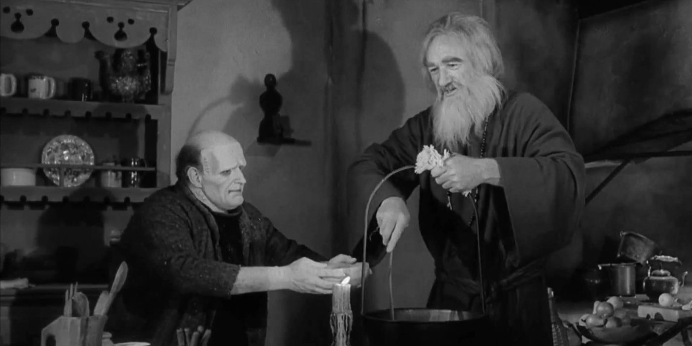 The Blind Man (Gene Hackman) talking to the Monster (Peter Boyle) in Young Frankenstein
