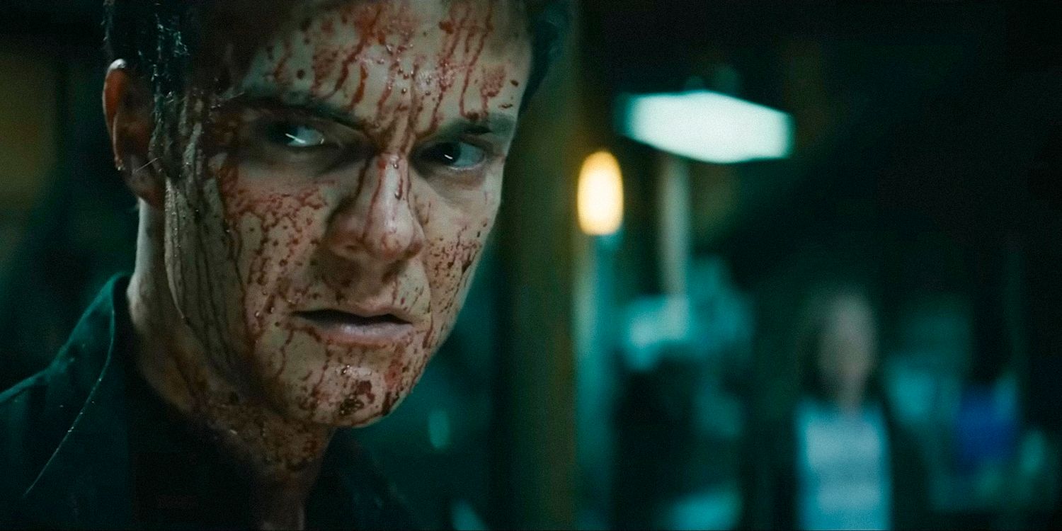 Jack Quaid as Hughie with a blood-covered face in The Boys season 4