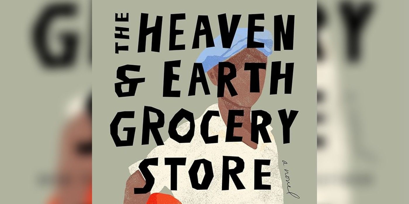 the cover of The Heaven and Earth Grocery Store by James McBride, atop a blurred image of the cover