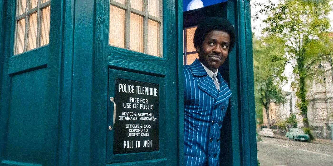 The Doctor (Ncuti Gatwa) peeks out of the Tardis in Doctor Who season 14, episode 2, The Devil's Chord