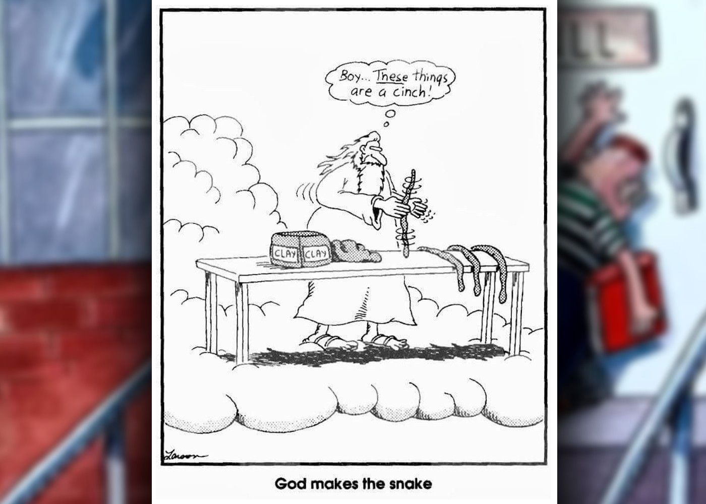the far side comic where god invents snakes