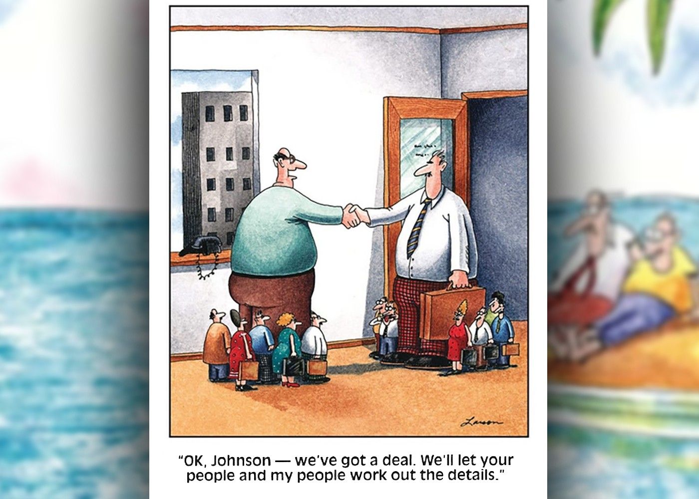the far side comics where the business term 'your people' is literal and about a group of tiny people