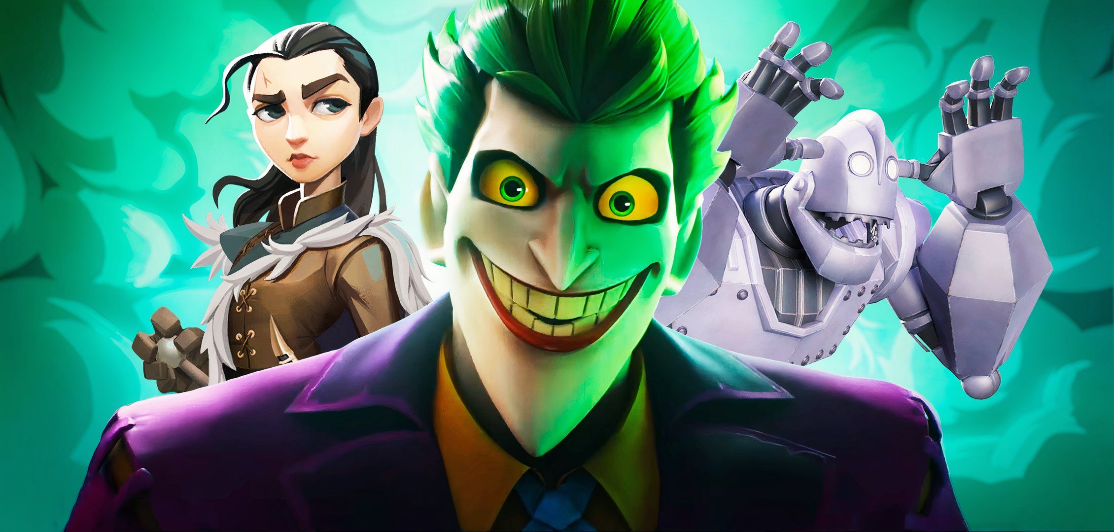 The Joker, the Iron Giant, and Arya Stark from MultiVersus.