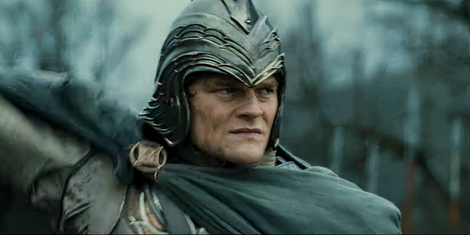 Robert Aramayo as Elrond in armor in The Rings of Power season 2.