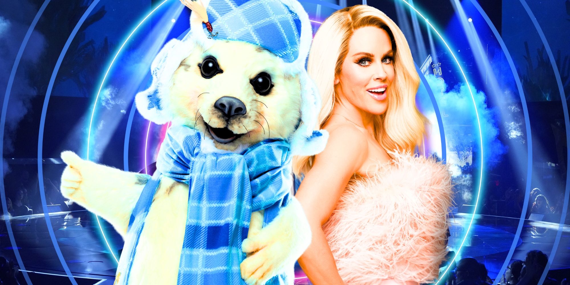 The Masked Singer’s Seal and Jenny McCarthy posing for the camera