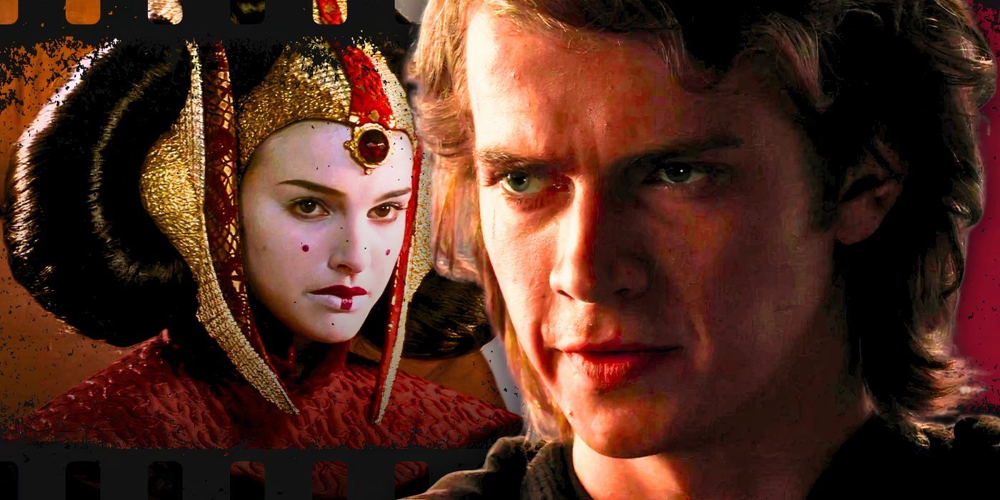 Natalie Portman as Padme Amidala in The Phantom Menace (1999) next to Hayden Christensen as Anakin Skywalker in Revenge of the Sith (2005)