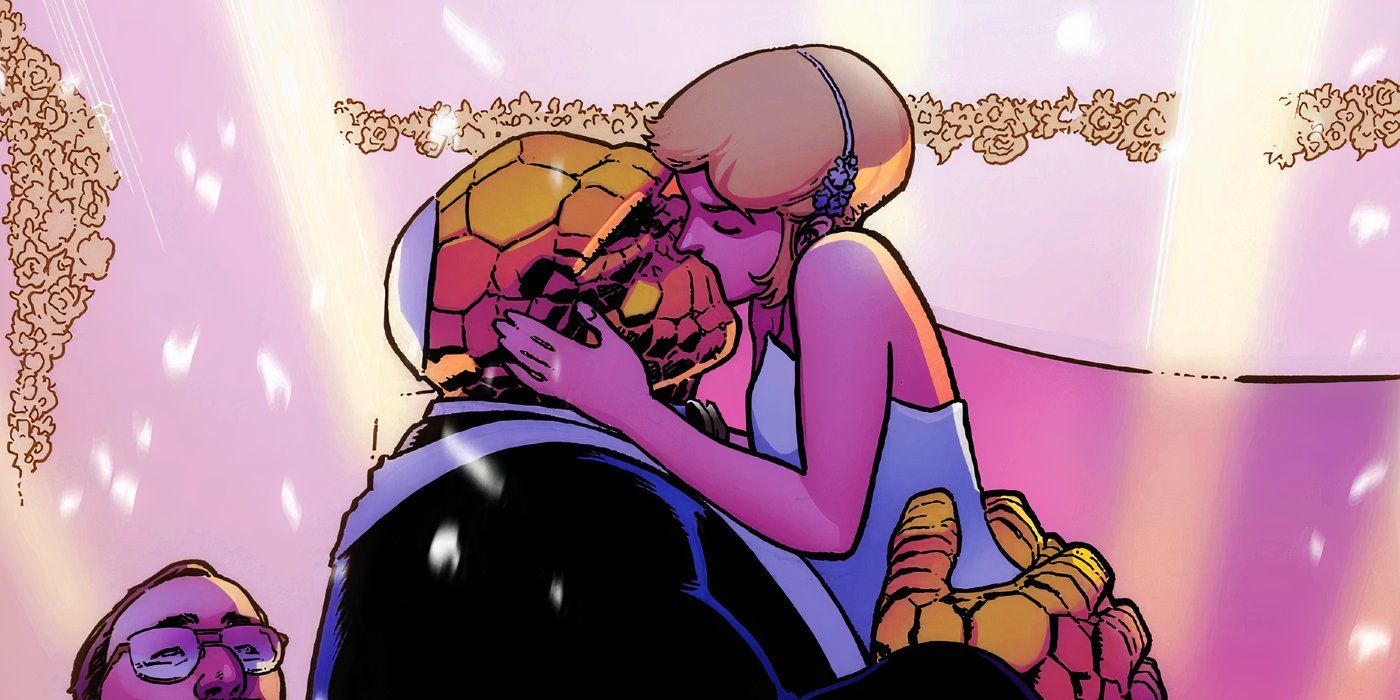 The Thing kissing Alicia Masters at their wedding in Marvel Comics