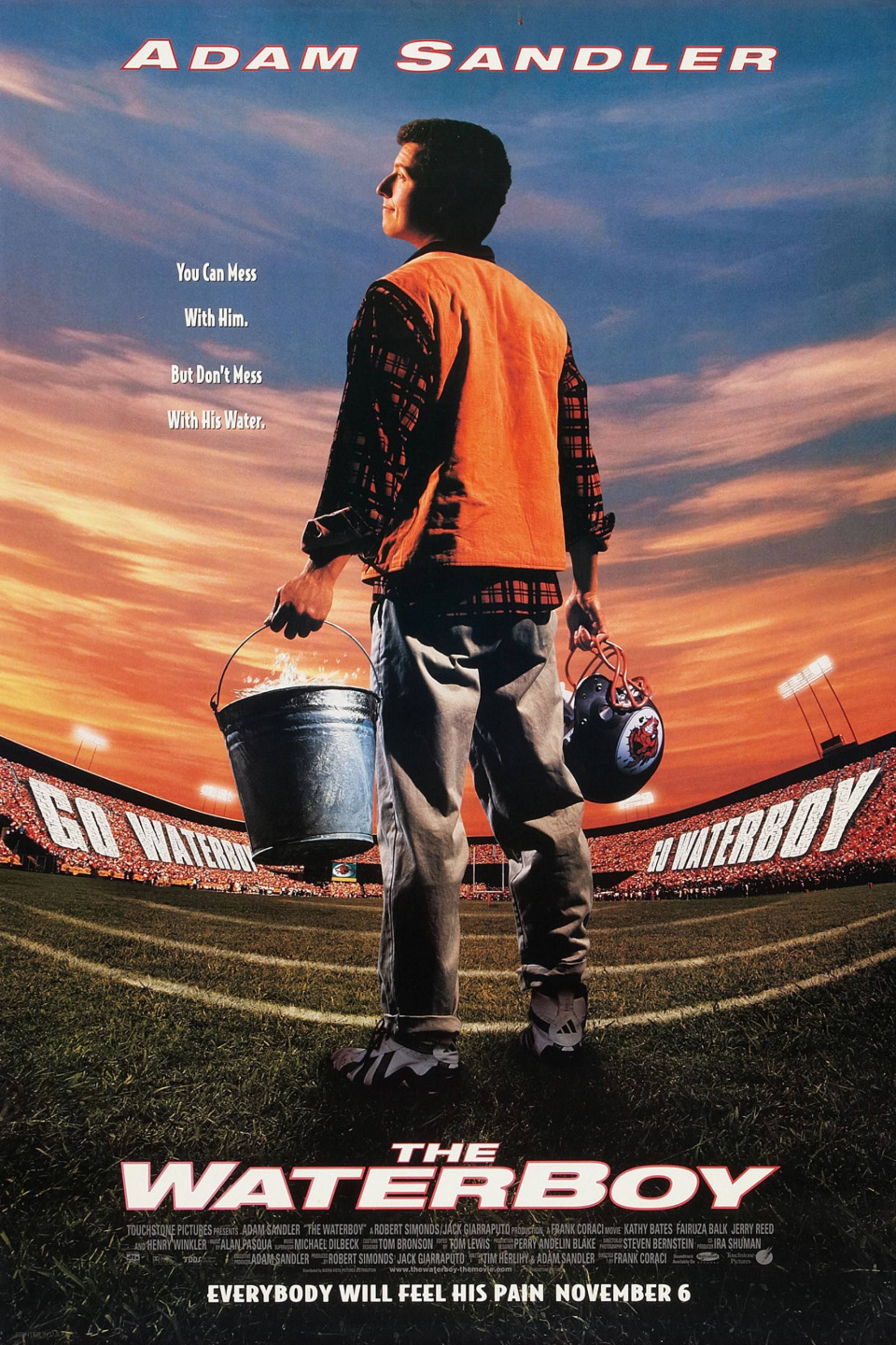 The Waterboy (1998) - Poster - Adam Sandler holding a bucket of water and helmet