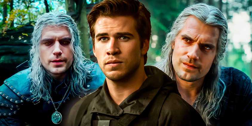 The Witcher Henry Cavill as Geralt of Rivia with Liam Hemsworth in The Hunger Games