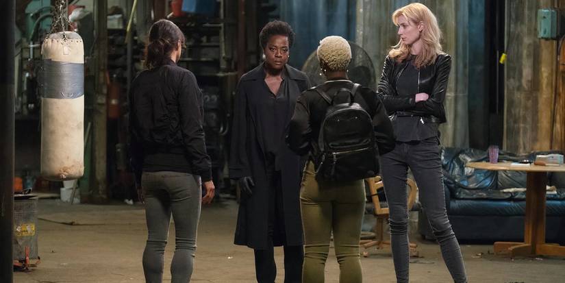 The women in Widows conversing in a circle