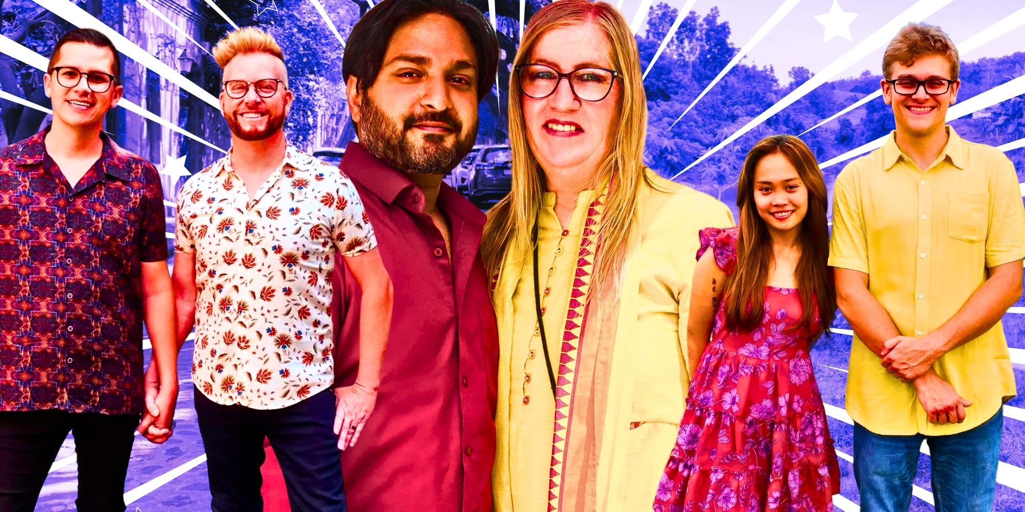 90 Day Fiance's Kenny & Armando, Jenny & Sumit, and Mary and Brandan smiling for the camera
