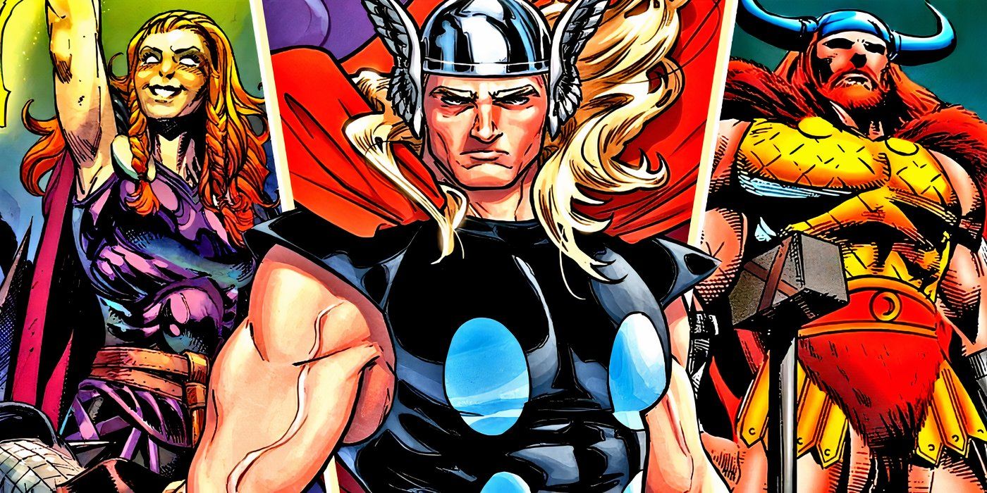 Marvel Comics' Thor with two of his siblings behind him.