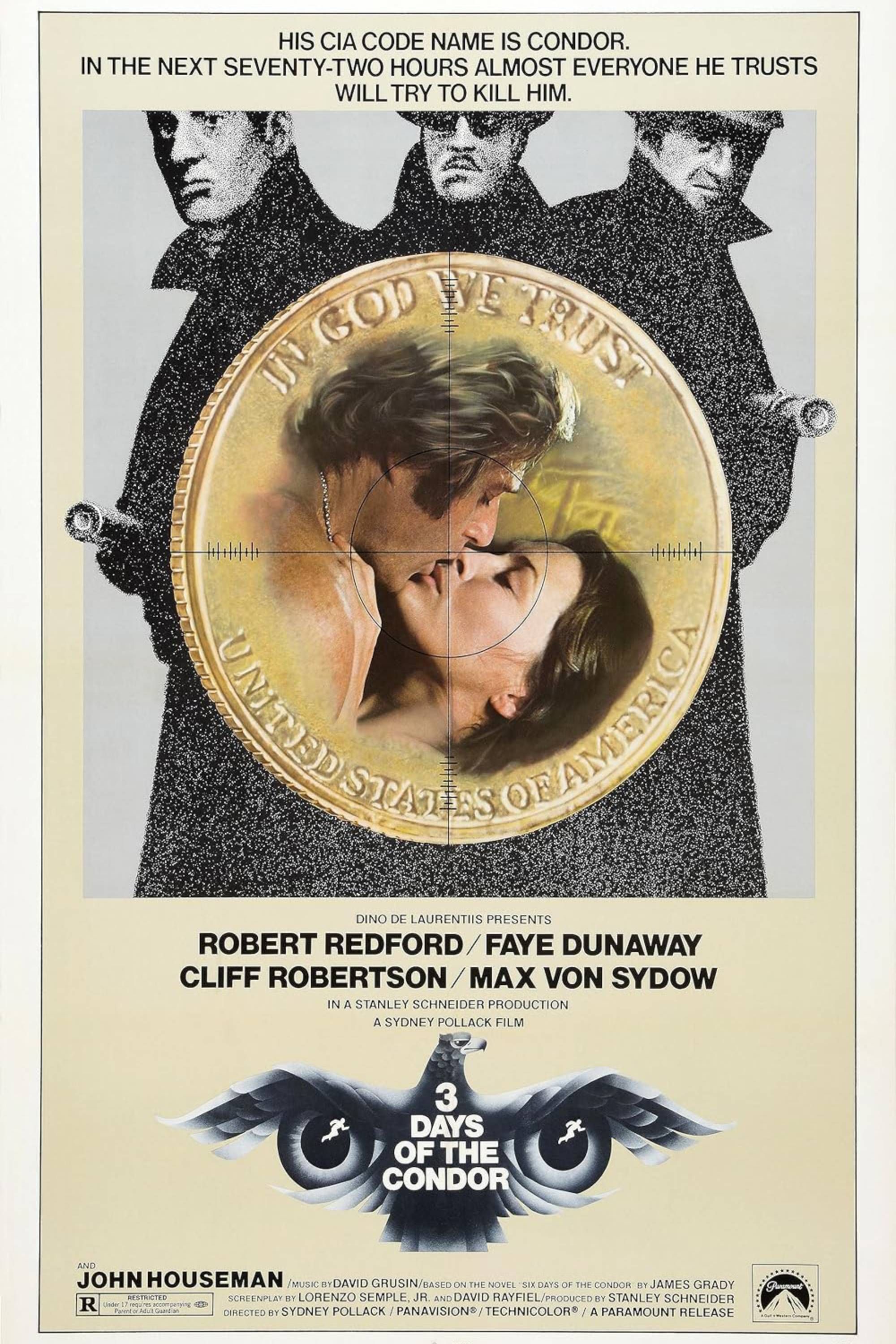 Three Days Of The Condor (1975) - Poster - Robert Redford and Faye Dunaway Kissing each other