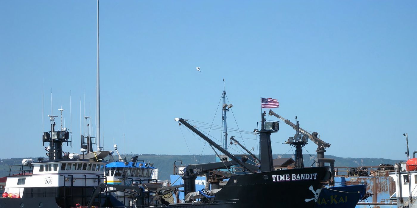 Time Bandit anchored at a dock in Deadliest Catch.