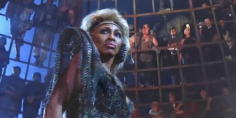 Tina Turner as Aunty Entity in the Thunderdome in Mad Max Beyond Thunderdome