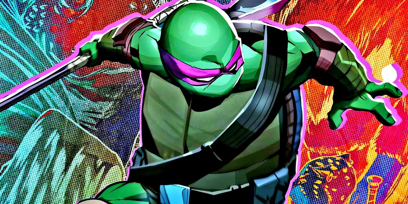 TMNT's Donatello with an explosion of color behind him.