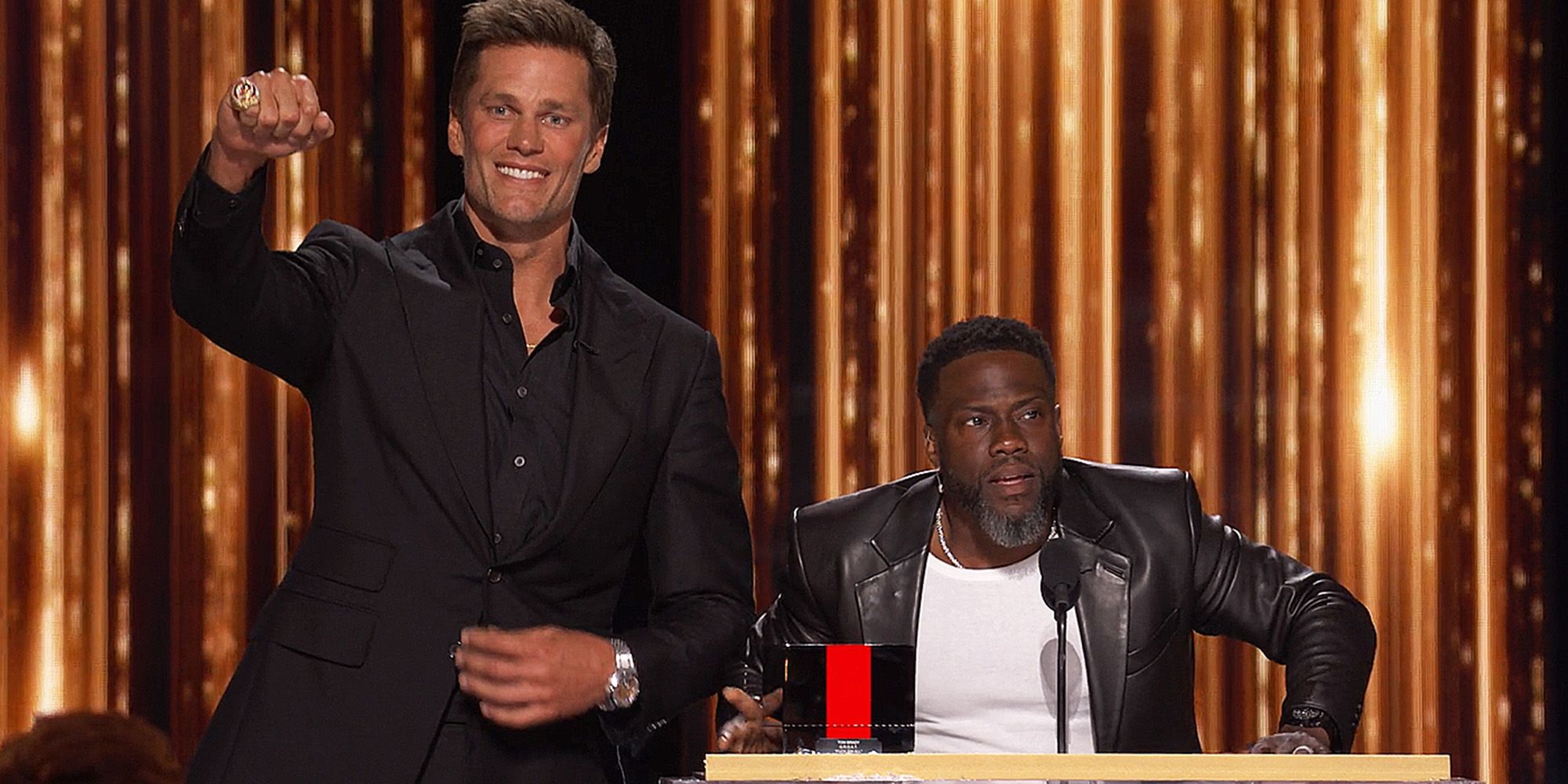 Tom Brady and Kevin Hart in The Roast of Tom Brady