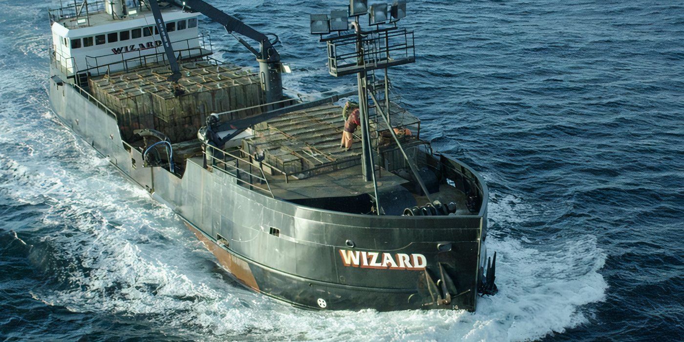 Top down view of Wizard sailing through the ocean in Dealiest Catch