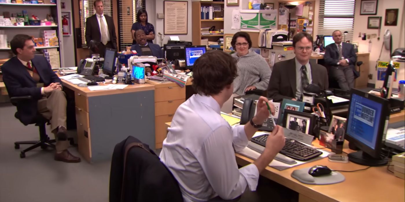 The office laughing at Michael's roast in The Office episode Stress Relief