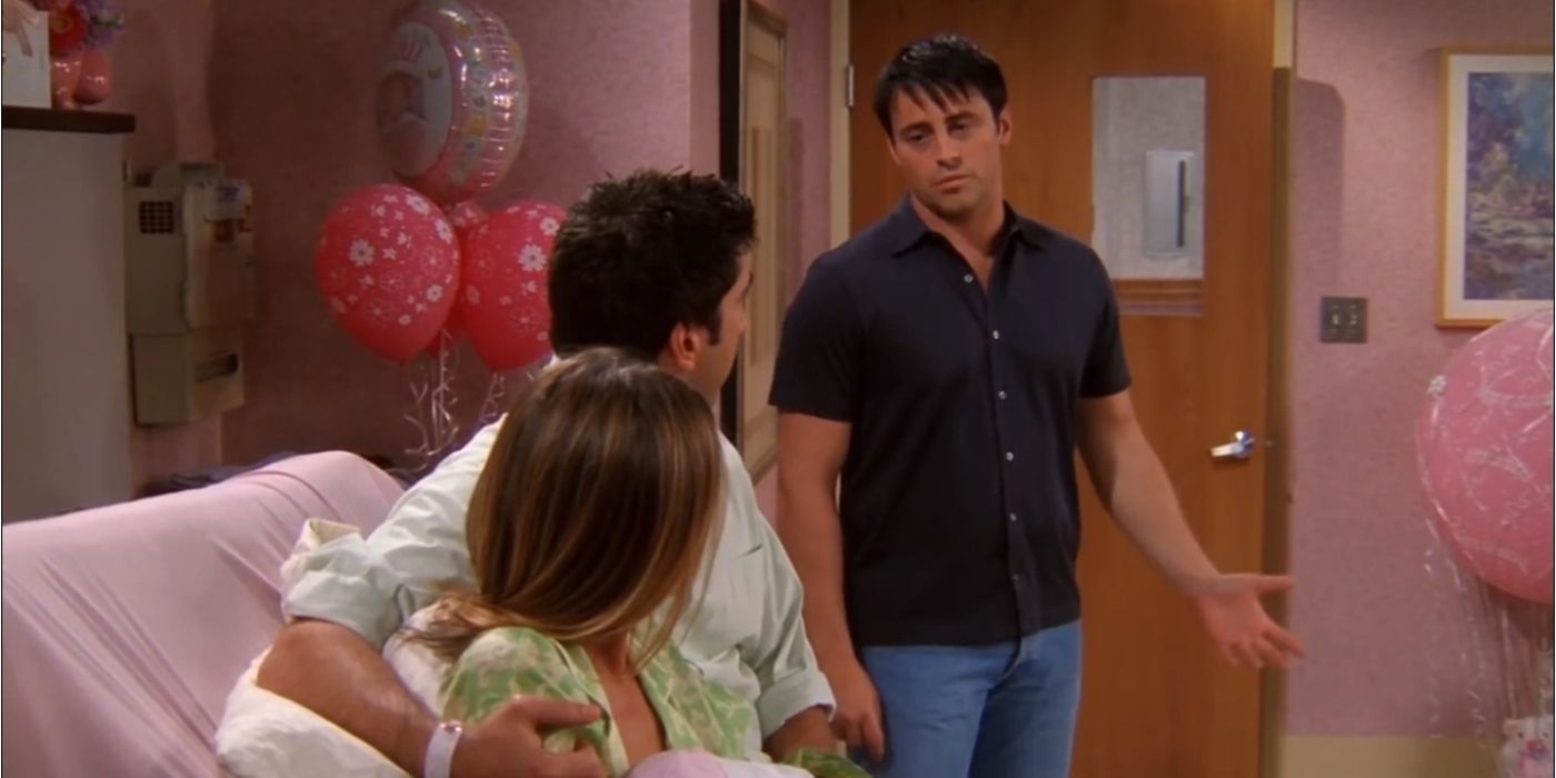 Joey talking to Ross and Rachel in the hospital in the Friends episode The One Where Rachel Has A Baby