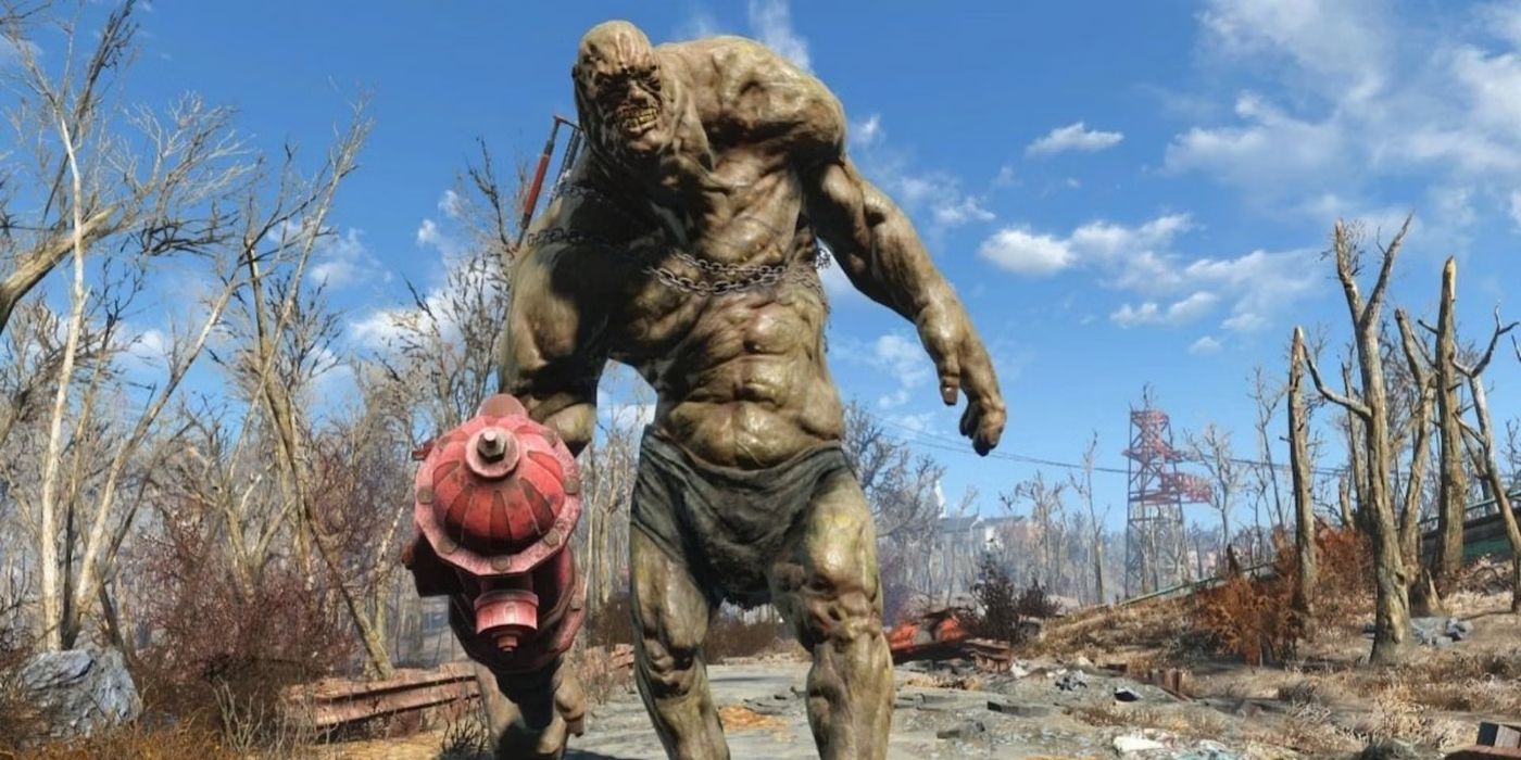 Um Super Mutante segurando um hidrante em Fallout 76