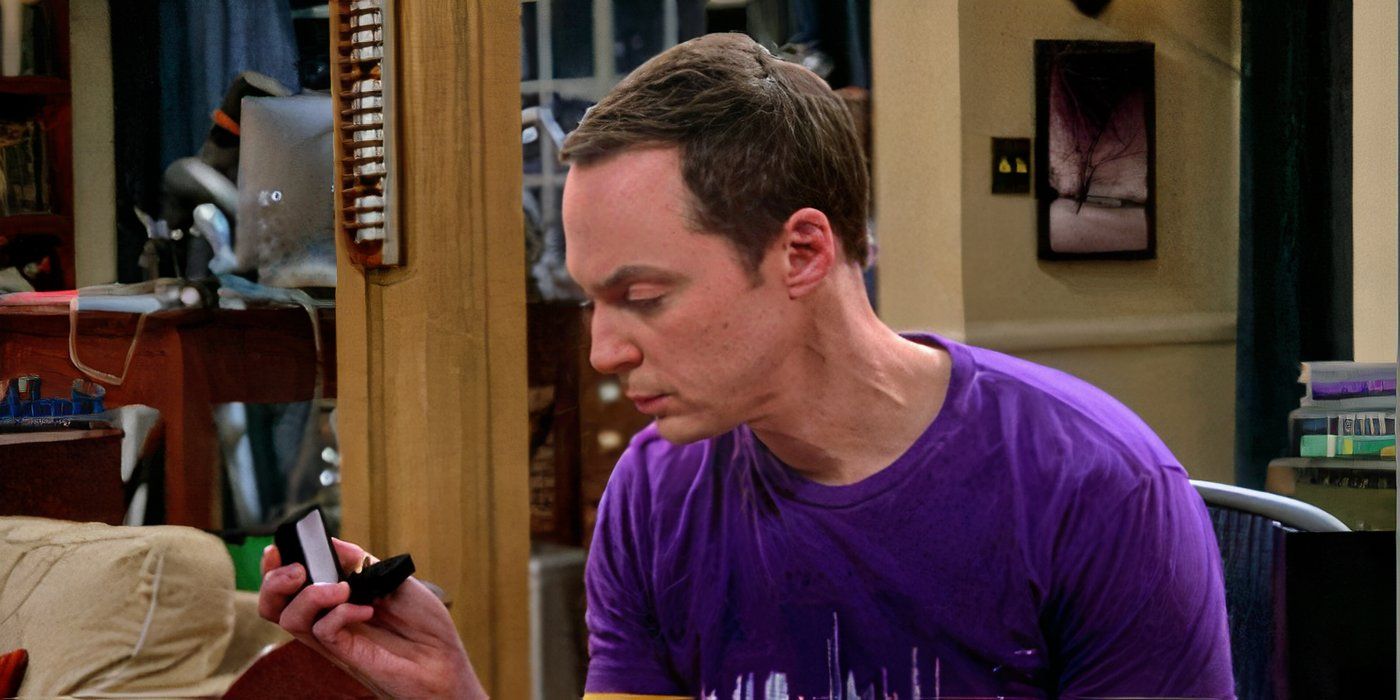 Sheldon looking at the ring his Meemaw gave him for Amy in The Big Bang Theory