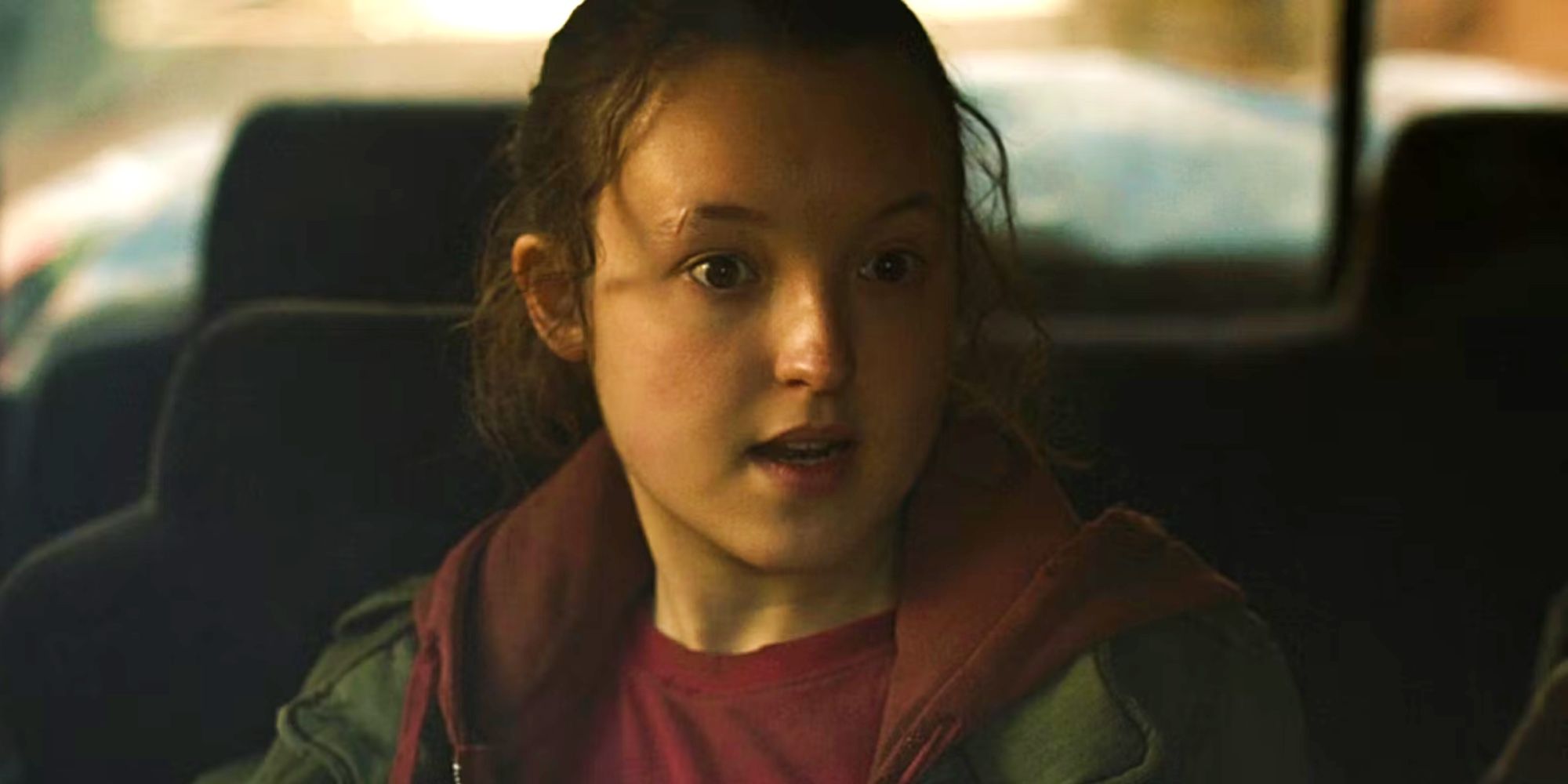 Bella Ramsey looking surprised as Ellie in The Last of Us