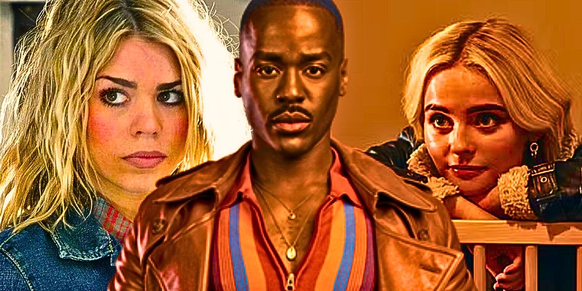 Billie Piper as Rose Tyler, Ncuti Gatwa as the Fifteenth Doctor, and Millie Gibson as Ruby Sunday.