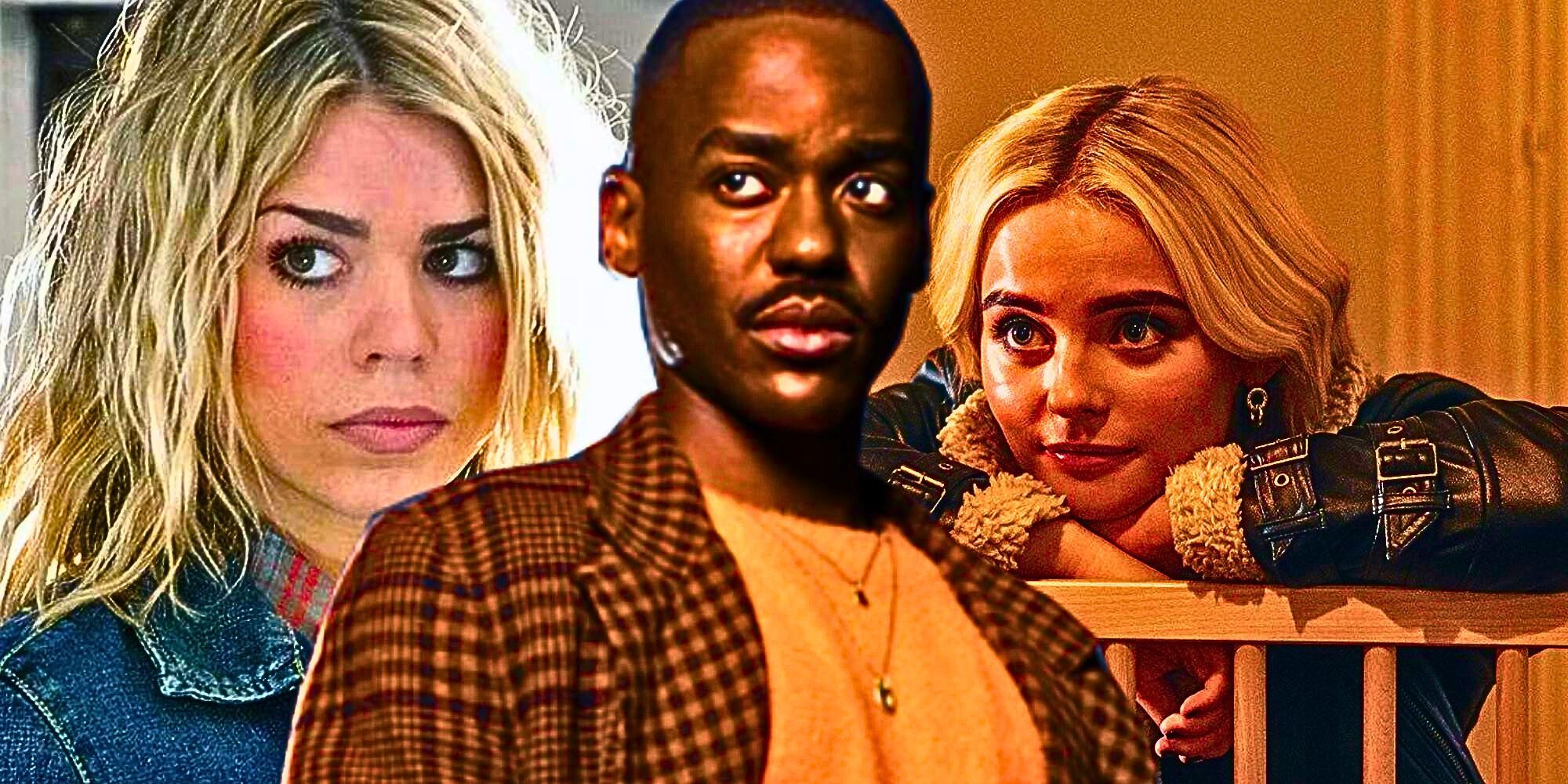 A custom Doctor Who image of Billie Piper as Rose Tyler, Ncuti Gatwa as the Fifteenth Doctor, and Millie Gibson as Ruby Sunday.
