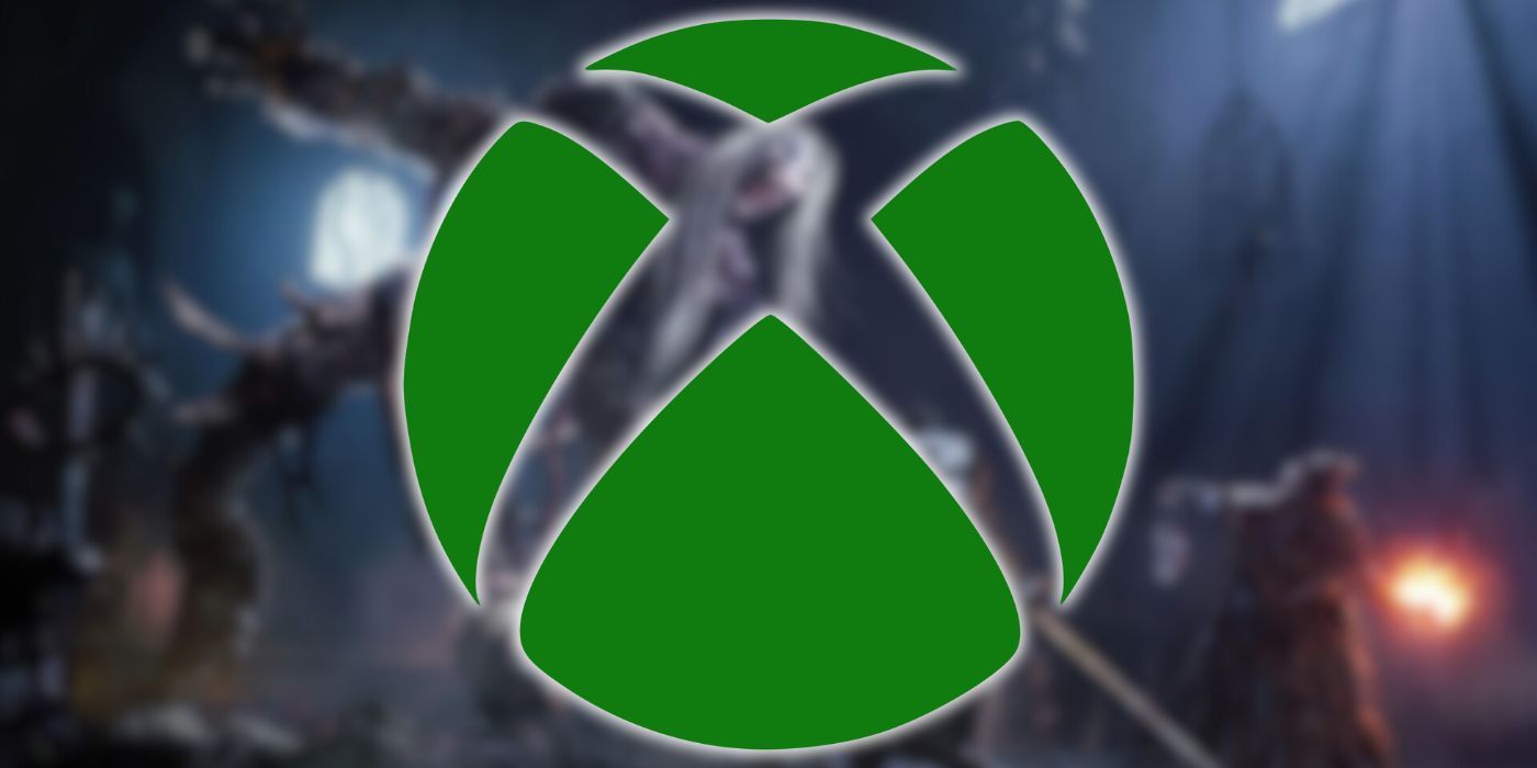 The Xbox logo over a blurred image of a boss encounter in Lords of the Fallen