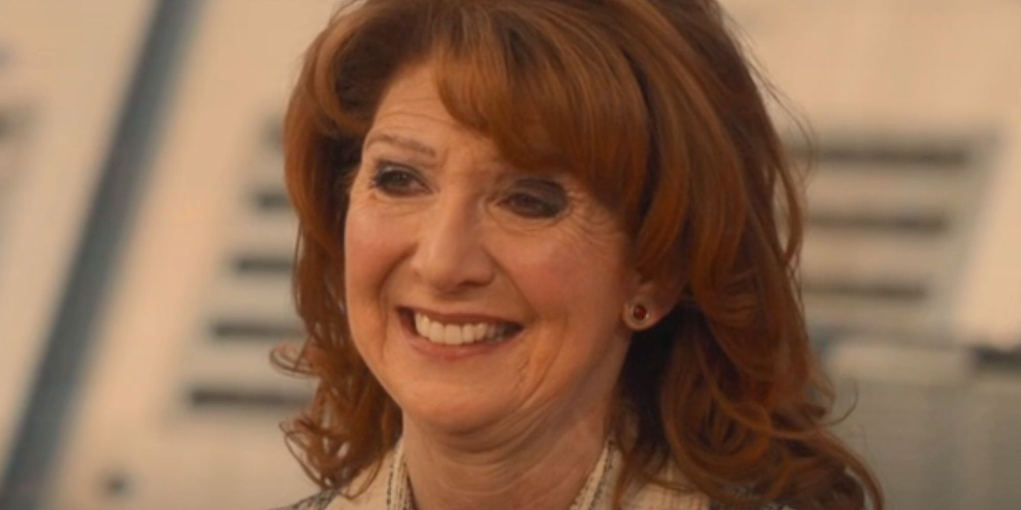 Bonnie Langford smiling as Mel Bush in Doctor Who.