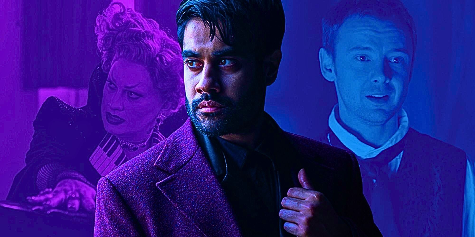 Custom image of Sacha Dhawan as the Master with Jinkx Monsoon's Maestro and John Simm's Master in the background