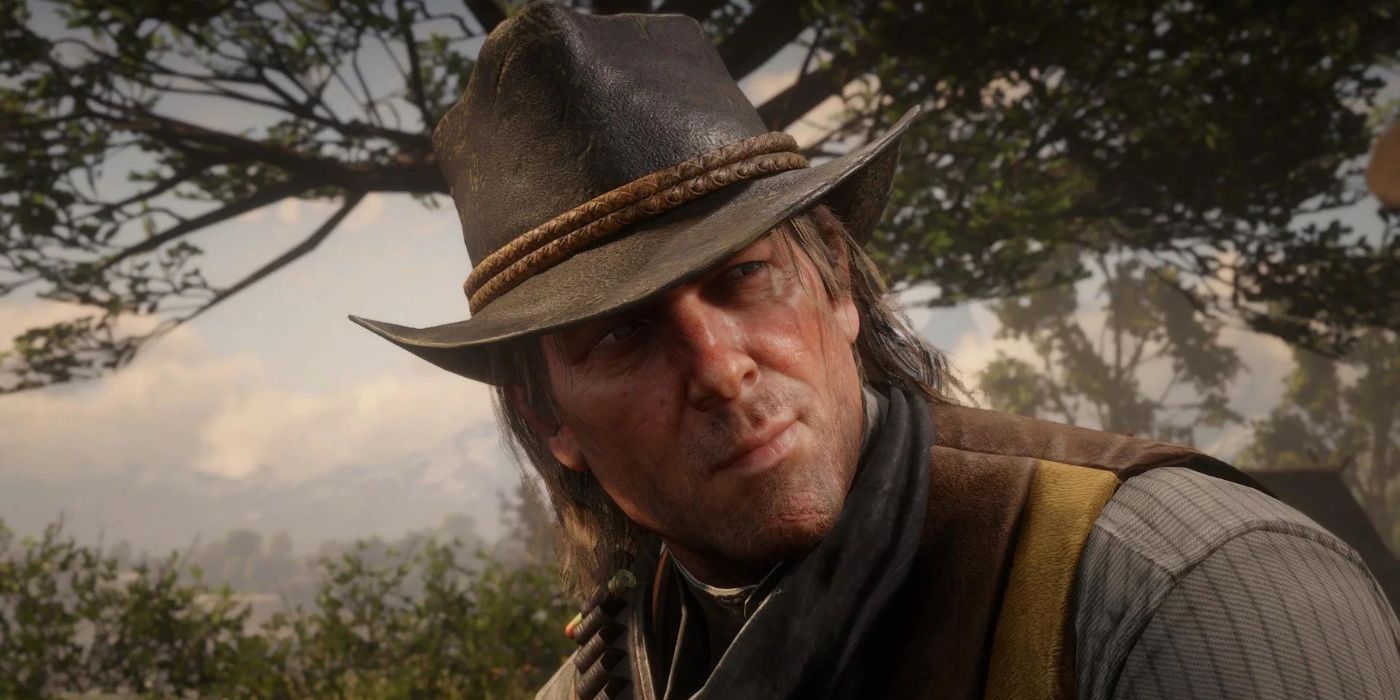Arthur Morgan in Red Dead Redemption 2 with a sly smile