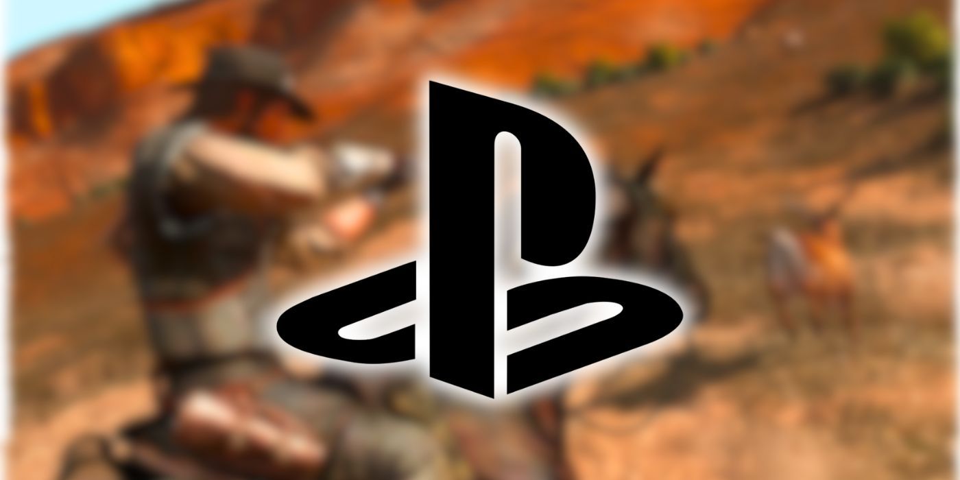 The PlayStation logo over a blurred image of Red Dead Redemption